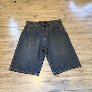 blue tab y2k grayish blue patchwork jorts